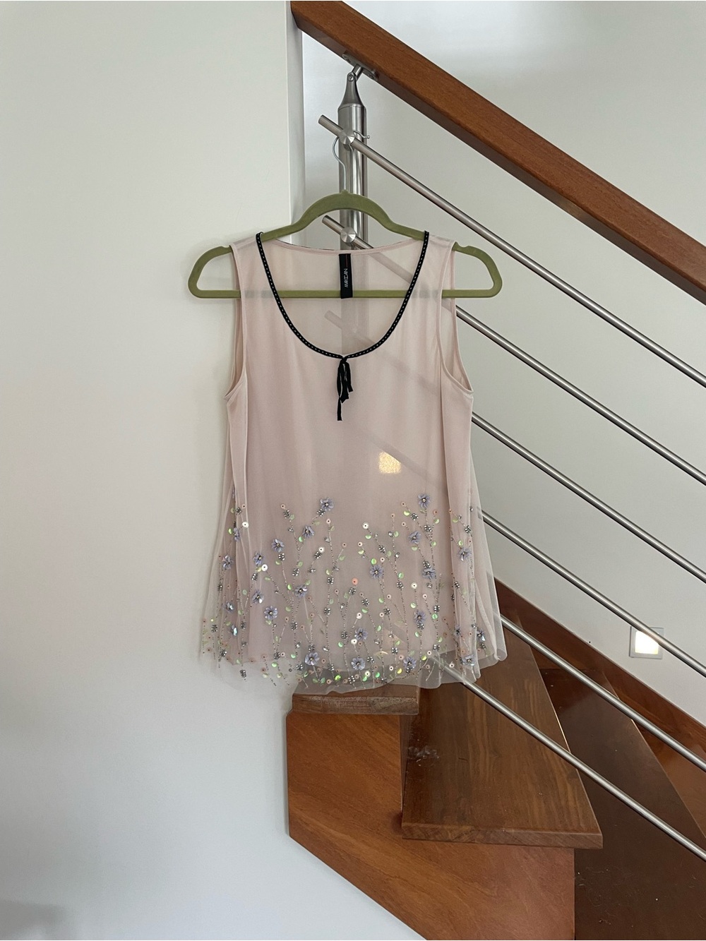 Marc Cain Blush Pink Beaded Sleeveless Mesh Top